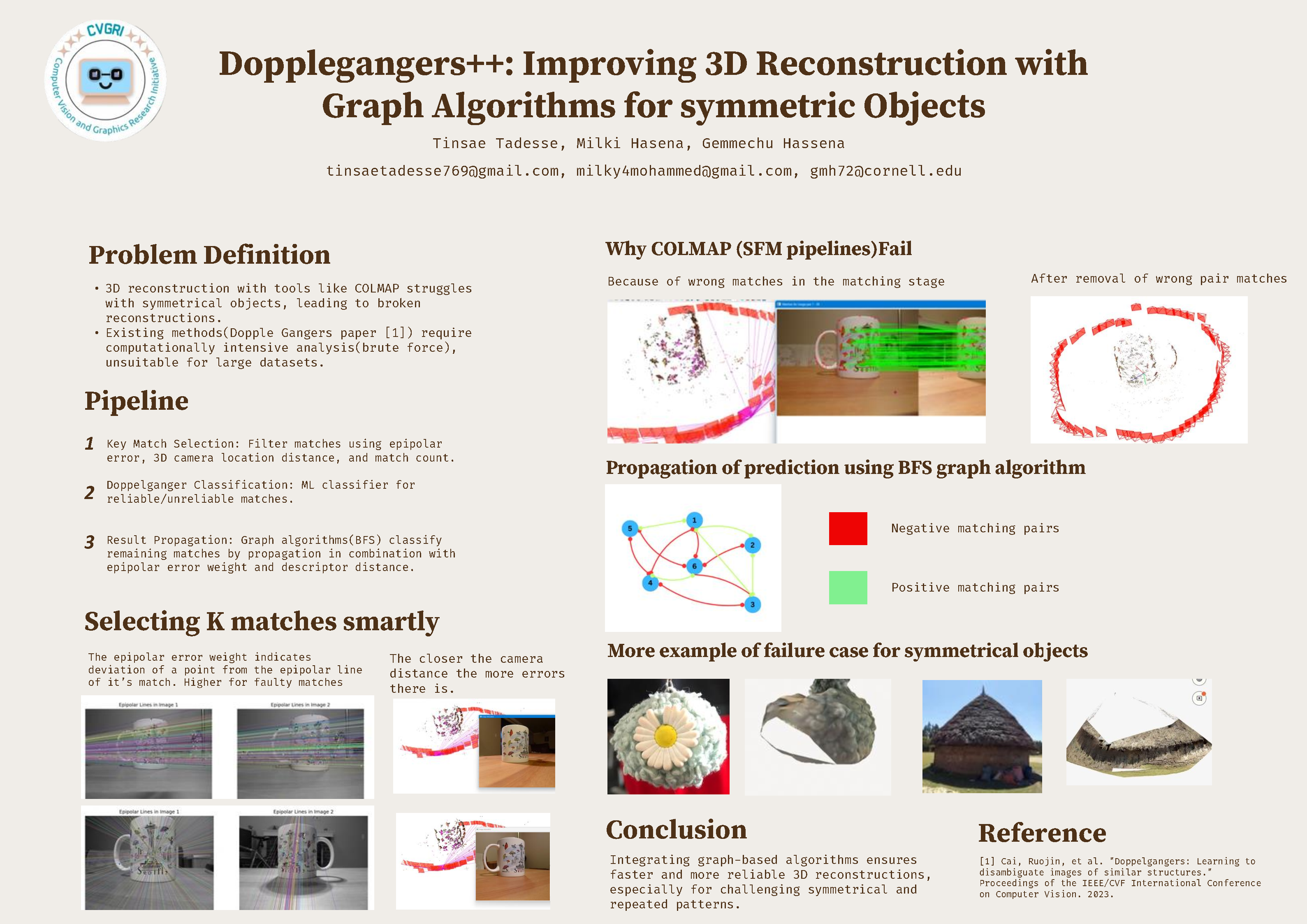Dopplegangers++: Improving 3D Reconstruction with Graph Algorithms for symmetric Objects